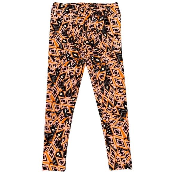 Lularoe Tall & Curvy orange, black, white, red diamond design leggings, like new - Picture 5 of 9